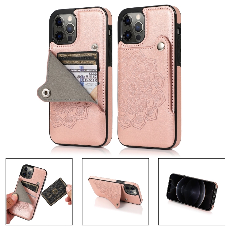 

Mandala Embossed Pattern PU+TPU Protective Case with Card Slots & Holder For iPhone 12 Pro Max(Rose Gold)