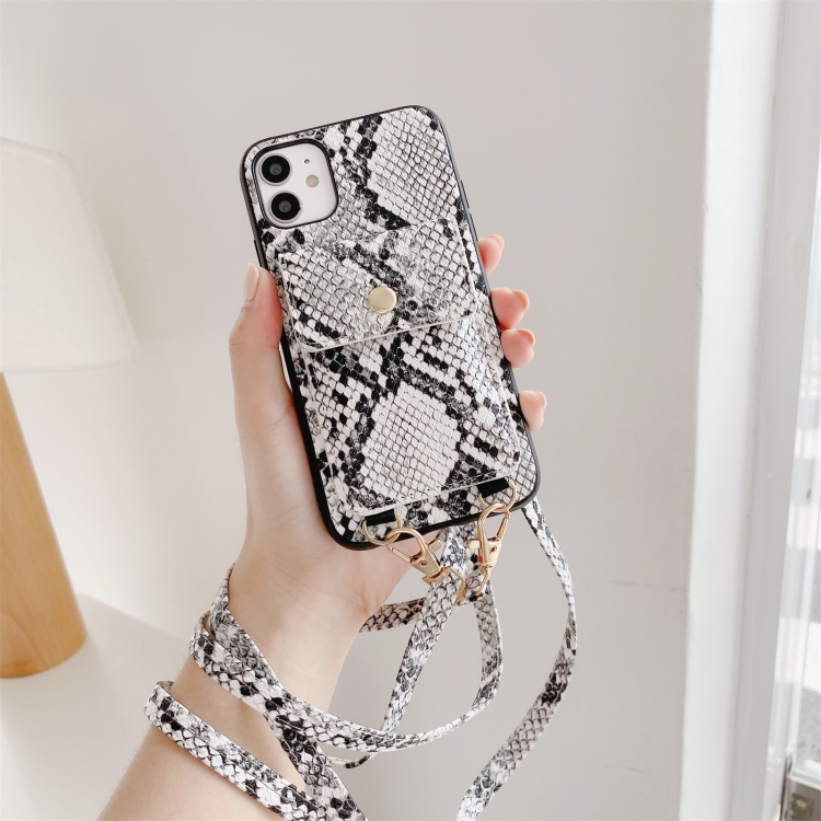 

Crocodile Pattern PU + PC Case with Card Slot & Shoulder Strap For iPhone 11(White)