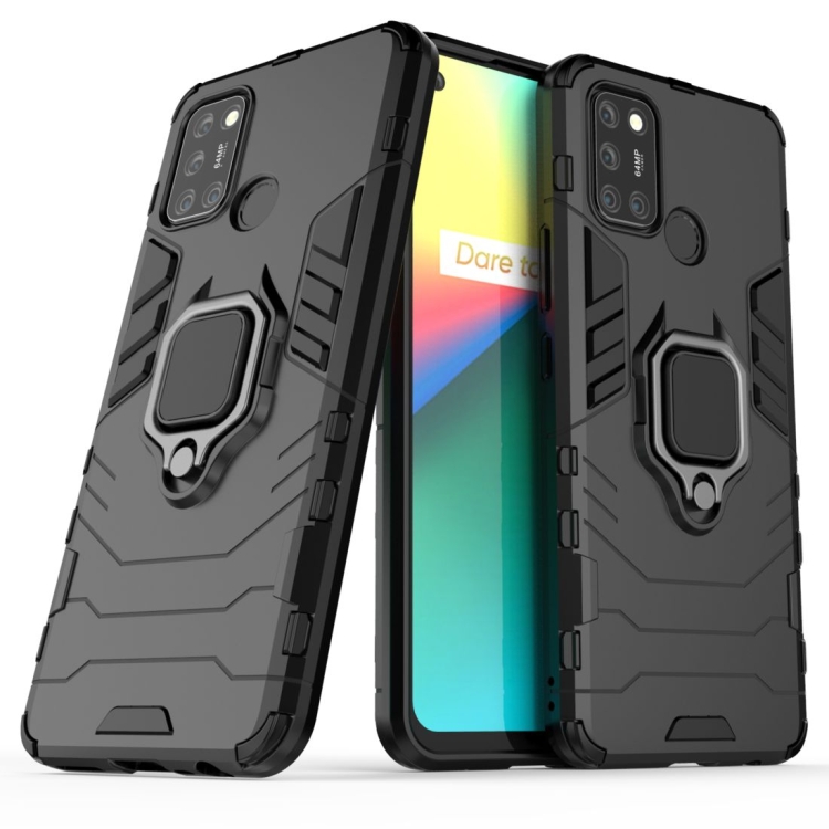 

For OPPO Realme 7i Shockproof PC + TPU Protective Case with Magnetic Ring Holder(Black)