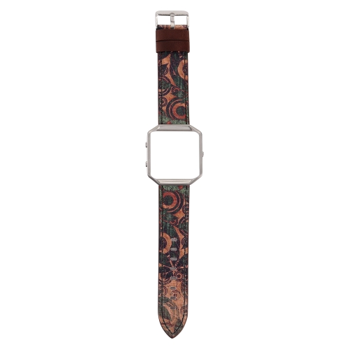 

For Fitbit Blaze Retro Flowers Series Leather Replacement Strap Watchband(Green Flowers)