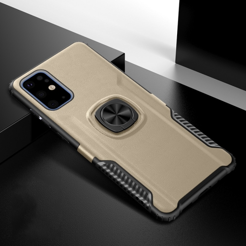 

For Samsung Galaxy S20+ Litchi Texture Knight Armor Shockproof PC + Silicone Case with 360 Degree Rotation Magnetic Ring Holder(Gold)