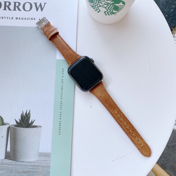 

Double-sided Leather Replacement Strap Watchband For Apple Watch Series 6 & SE & 5 & 4 40mm / 3 & 2 & 1 38mm(Light Brown)
