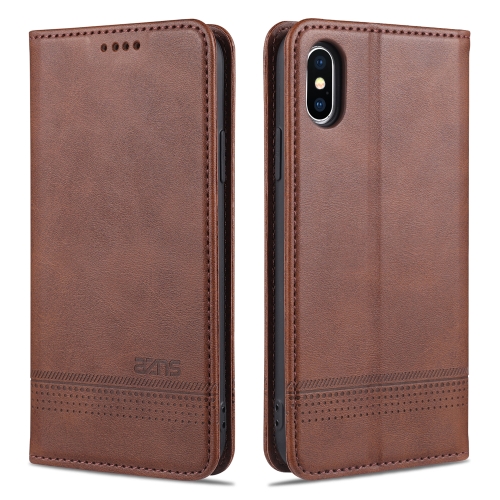 

AZNS Magnetic Calf Texture Horizontal Flip Leather Case with Card Slots & Holder & Wallet For iPhone X / XS(Dark Brown)