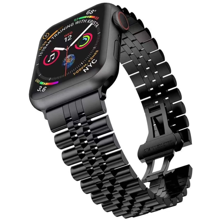 

Metal Five Baht Replacement Steel Strap Watchband For Apple Watch Series 6 & SE & 5 & 4 44mm / 3 & 2 & 1 42mm(Black)
