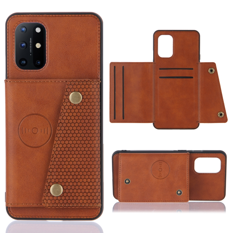 

For OnePlus 8T Double Buckle PU + TPU Shockproof Magnetic Protective Case with Card Slots & Holder(Light Brown)