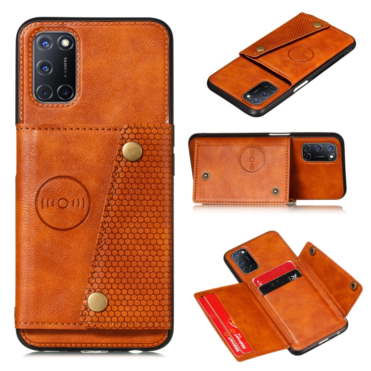 

For OPPO Realme 7 5G Double Buckle PU + TPU Shockproof Magnetic Protective Case with Card Slots & Holder(Light Brown)
