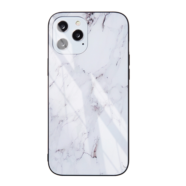 

Marble Pattern Glass Protective Case For iPhone 12 mini(White)