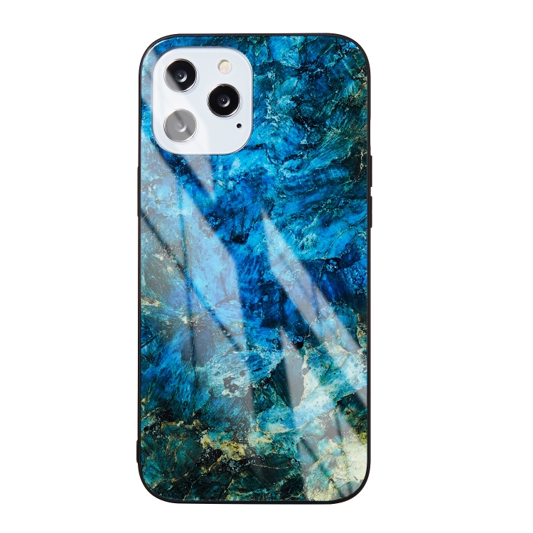 

Marble Pattern Glass Protective Case For iPhone 12 mini(Dark Blue)