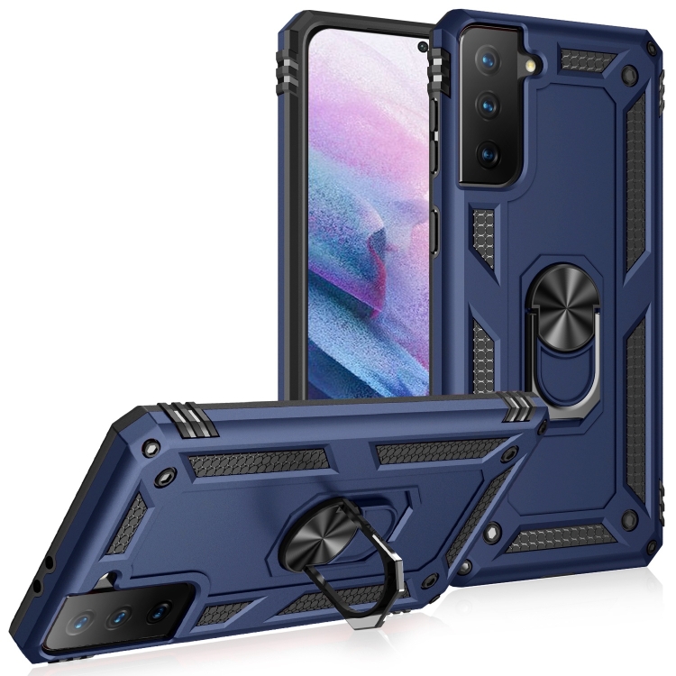 

For Samsung Galaxy S21+ 5G Shockproof TPU + PC Protective Case with 360 Degree Rotating Holder(Blue)