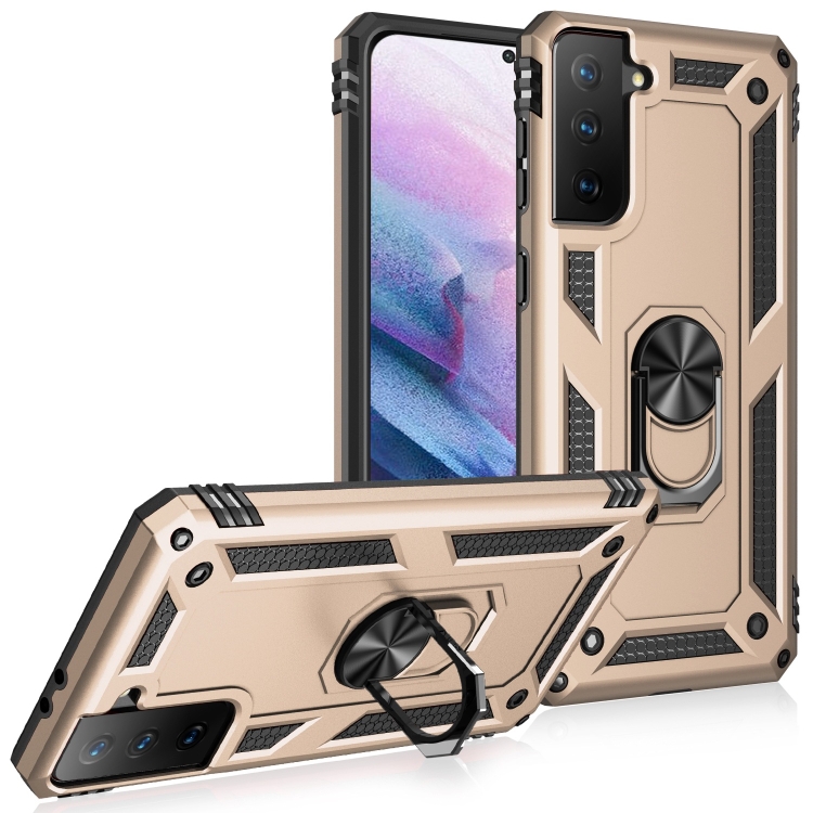 

For Samsung Galaxy S21+ 5G Shockproof TPU + PC Protective Case with 360 Degree Rotating Holder(Gold)