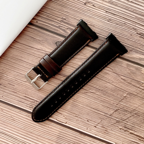 

For OPPO Watch 46mm Crazy Horse Texture Genuine Leather Replacement Strap Watchband(Black)