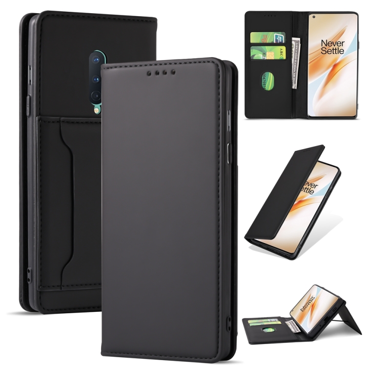 

For OnePlus 8 Strong Magnetism Liquid Feel Horizontal Flip Leather Case with Holder & Card Slots & Wallet(Black)