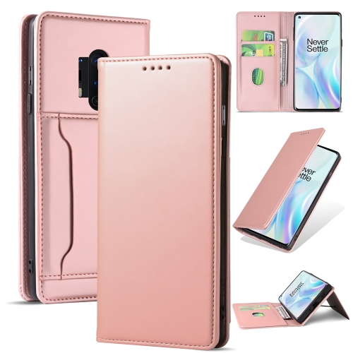 

For OnePlus 8 Pro Strong Magnetism Liquid Feel Horizontal Flip Leather Case with Holder & Card Slots & Wallet(Rose Gold)