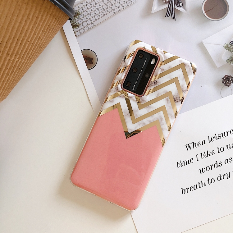 

For Huawei P40 Electroplating Stitching Marble Pattern TPU Protective Case(M Line Pattern)
