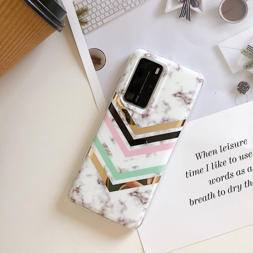 

For Huawei P40 Pro Electroplating Stitching Marble Pattern TPU Protective Case(Multicolor V Line)