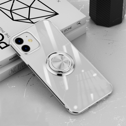 

All-inclusive Electroplating Silicone Case with Ring Holder For iPhone 12 mini(Silver)