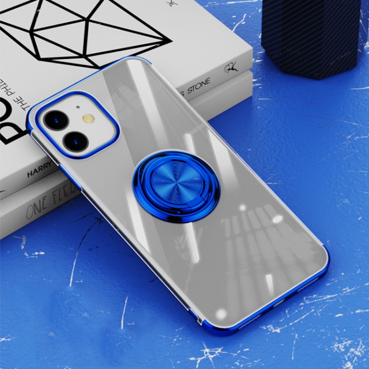 

All-inclusive Electroplating Silicone Case with Ring Holder For iPhone 12 Pro Max(Blue)