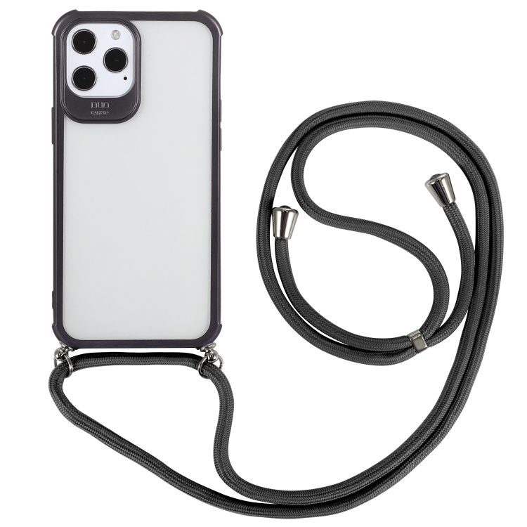 

Macaron Color TPU + Transparent PC Shockproof Case with Neck Lanyard For iPhone 12 Pro Max(Black)