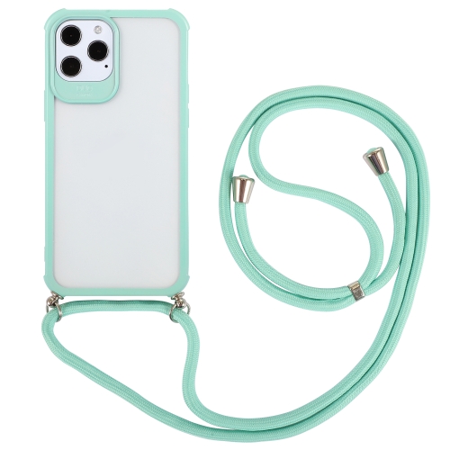 

Macaron Color TPU + Transparent PC Shockproof Case with Neck Lanyard For iPhone 12 / 12 Pro(Green)