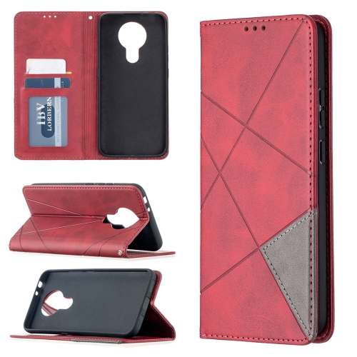 

For Nokia 3.4 Rhombus Texture Horizontal Flip Magnetic Leather Case with Holder & Card Slots(Red)