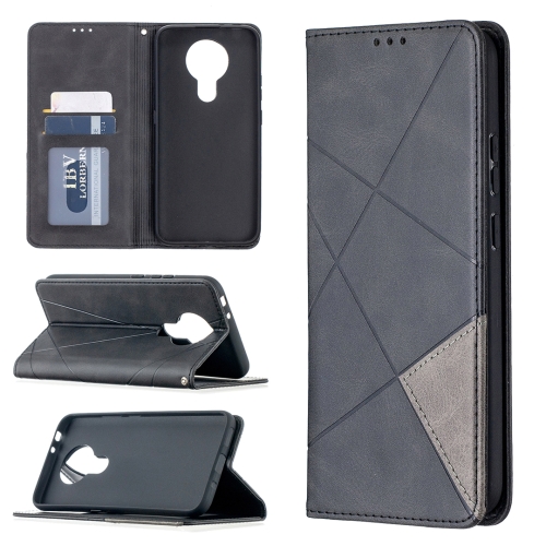 

For Nokia 3.4 Rhombus Texture Horizontal Flip Magnetic Leather Case with Holder & Card Slots(Black)