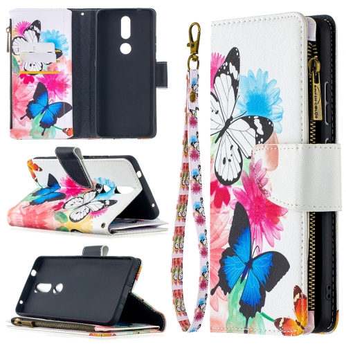 

For Nokia 2.4 Colored Drawing Pattern Zipper Horizontal Flip Leather Case with Holder & Card Slots & Wallet(Two Butterflies)