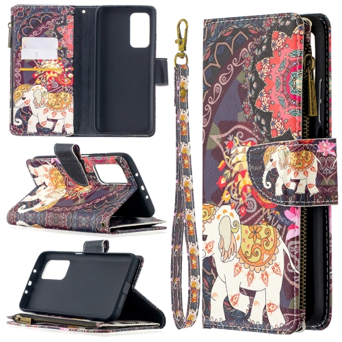 

For Xiaomi Mi 10T / 10 Pro 5G Colored Drawing Pattern Zipper Horizontal Flip Leather Case with Holder & Card Slots & Wallet(Flower Elephants)