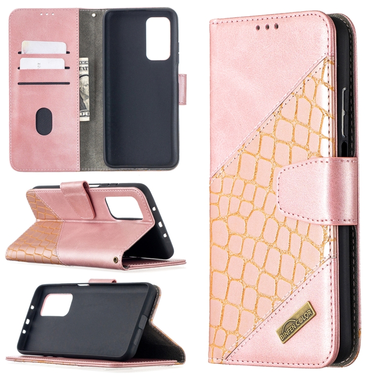 

For Xiaomi Mi 10T / 10 Pro 5G Matching Color Crocodile Texture Horizontal Flip PU Leather Case with Wallet & Holder & Card Slots(Rose Gold)