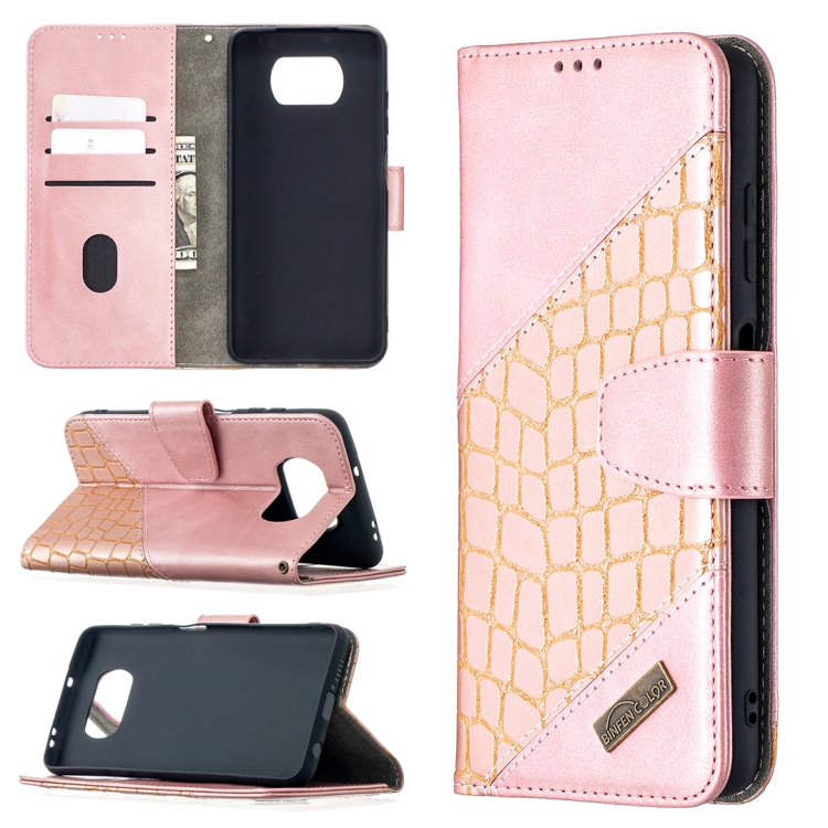 

For Xiaomi Mi Poco X3 Matching Color Crocodile Texture Horizontal Flip PU Leather Case with Wallet & Holder & Card Slots(Rose Gold)