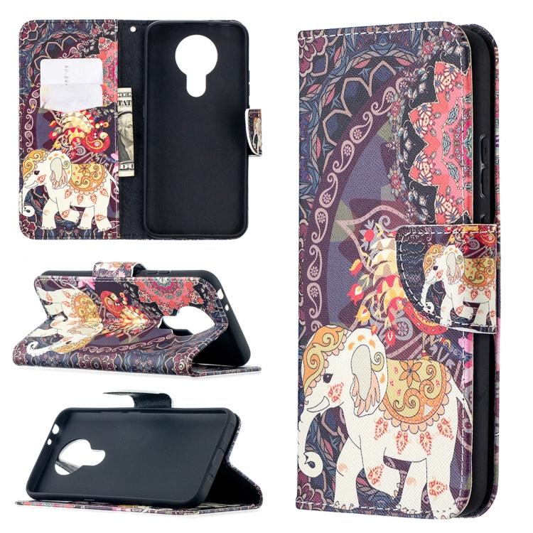

For Nokia 3.4 Colored Drawing Pattern Horizontal Flip Leather Case with Holder & Card Slots & Wallet(Flowers and Elephant)