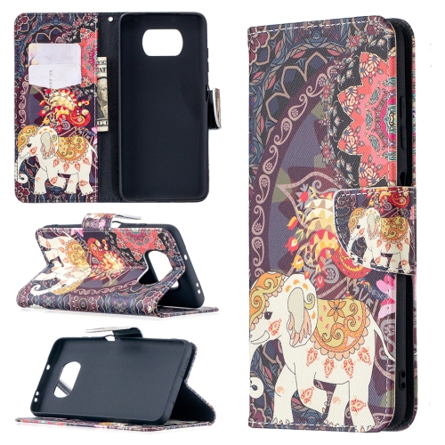 

For Xiaomi Mi Poco X3 Colored Drawing Pattern Horizontal Flip Leather Case with Holder & Card Slots & Wallet(Flowers and Elephant)