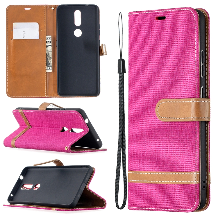 

For Nokia 2.4 Color Matching Denim Texture Leather Case with Holder & Card Slots & Wallet & Lanyard(Rose Red)