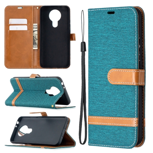 

For Nokia 3.4 Color Matching Denim Texture Leather Case with Holder & Card Slots & Wallet & Lanyard(Green)