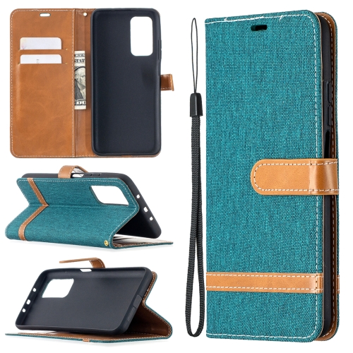 

For Xiaomi Mi 10T / 10 Pro 5G Color Matching Denim Texture Leather Case with Holder & Card Slots & Wallet & Lanyard(Green)