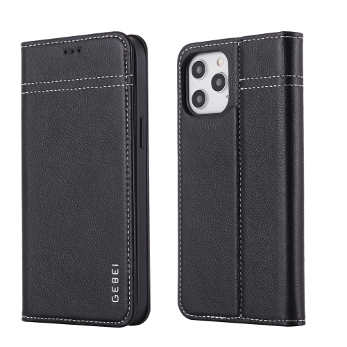 

GEBEI Top-grain Leather Horizontal Flip Protective Case with Holder & Card Slots For iPhone 12 / 12 Pro(Black)