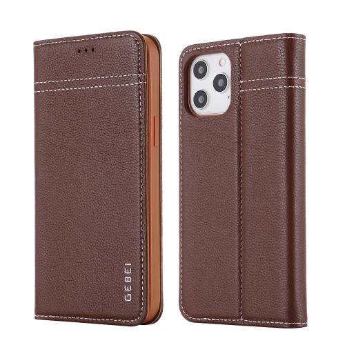 

GEBEI Top-grain Leather Horizontal Flip Protective Case with Holder & Card Slots For iPhone 12 / 12 Pro(Brown)