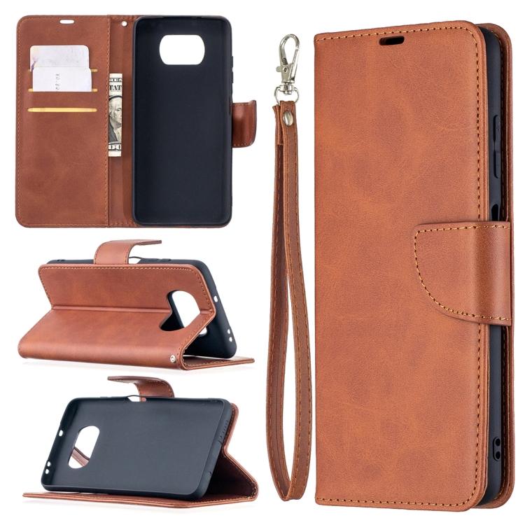 

For Xiaomi Poco X3 Retro Lambskin Texture Pure Color Horizontal Flip PU Leather Case with Holder & Card Slots & Wallet & Lanyard(Brown)