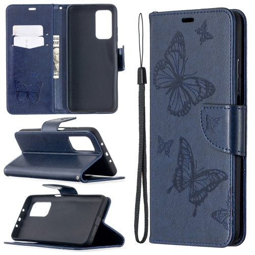 

For Xiaomi Mi 10T 5G Two Butterflies Embossing Pattern Horizontal Flip Leather Case with Holder & Card Slot & Wallet & Lanyard(Dark Blue)