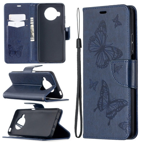 

For Xiaomi Mi 10T Lite 5G Two Butterflies Embossing Pattern Horizontal Flip Leather Case with Holder & Card Slot & Wallet & Lanyard(Dark Blue)