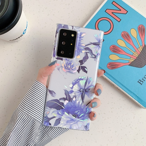 

For Samsung Galaxy A41 EU Version Laser Flowers Pattern TPU Protective Case(White Background Blue Flowers)