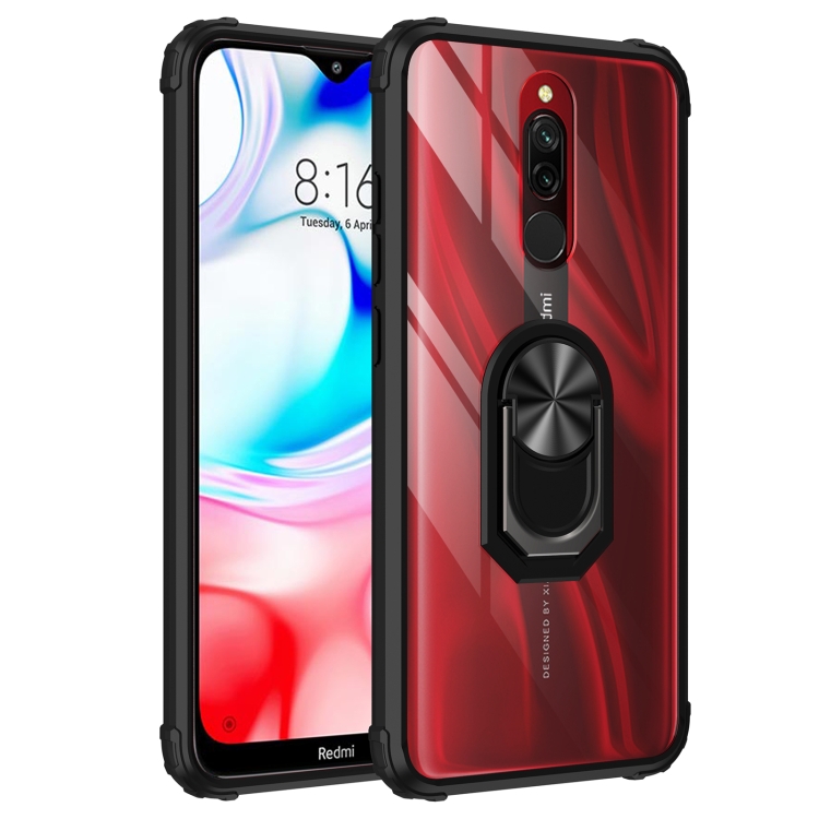 

For Xiaomi Redmi 8A Shockproof Transparent TPU + Acrylic Protective Case with Ring Holder(Black)