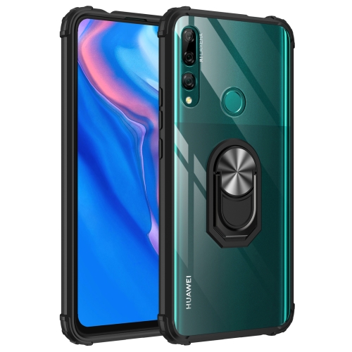 

For Huawei Y9 Prime (2019) Shockproof Transparent TPU + Acrylic Protective Case with Ring Holder(Black and Silver)