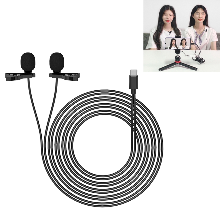 

YELANGU MY3 Type-C Interface Live Broadcast Interview Mobile Phone Double Clip Lavalier Microphone, Length: 2.5m