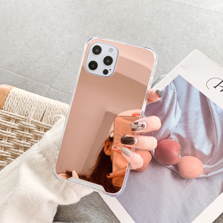 

TPU + Acrylic Four Drop Luxury Plating Mirror Phone Case Cover For iPhone 12 Pro Max(Rose Gold)
