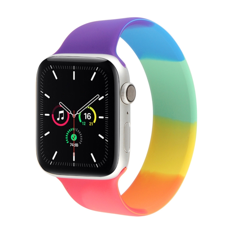 

Rainbow Silicone Watchband For Apple Watch Series 6 & SE & 5 & 4 40mm / 3 & 2 & 1 38mm, Length:150mm(Striped Rainbow)