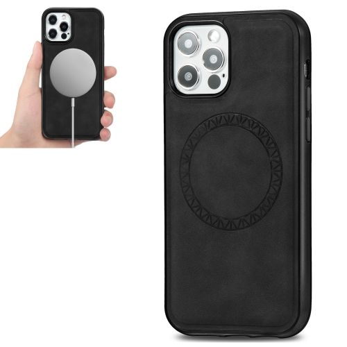 

Retro Business Round Embossing Magnetic PU + TPU Protective MagSafe Case For iPhone 12 Pro Max(Black)