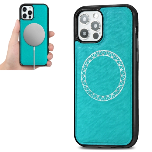 

Cross Texture Embossing Magnetic PU + TPU Protective MagSafe Case For iPhone 12 Pro Max(Lake Green)