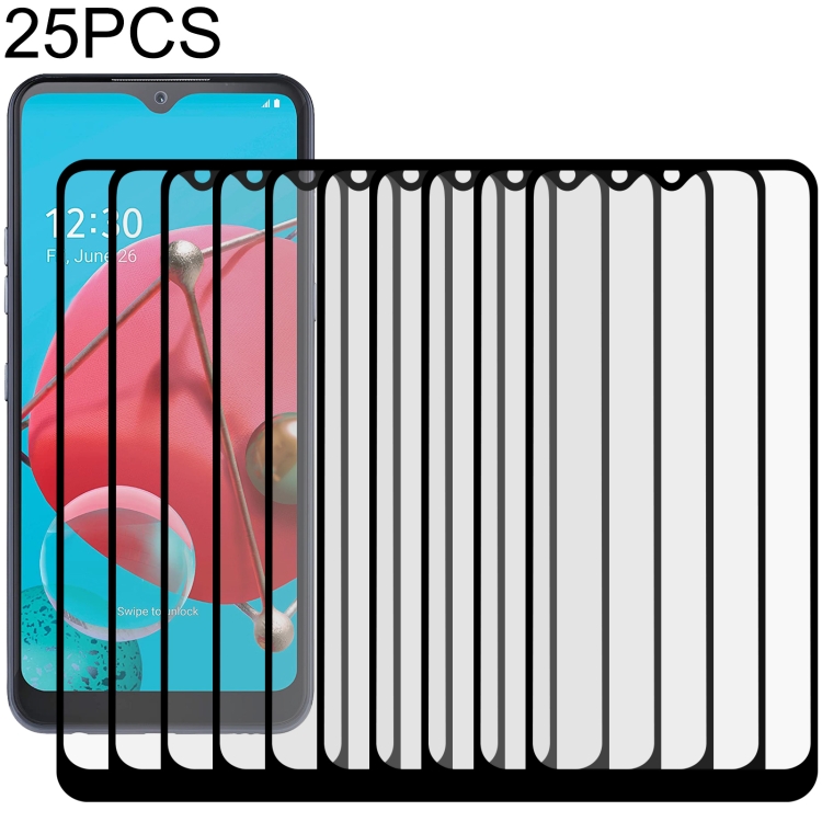 

For LG Q51 25 PCS Full Glue Full Screen Tempered Glass Film