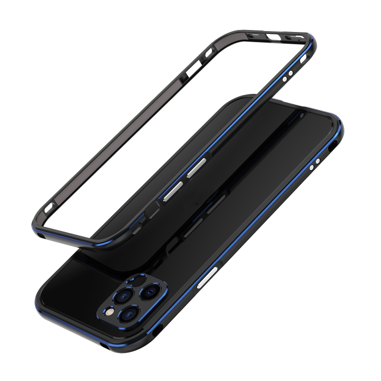 

Aurora Series Lens Protector + Metal Frame Protective Case For iPhone 12 mini(Black Blue)