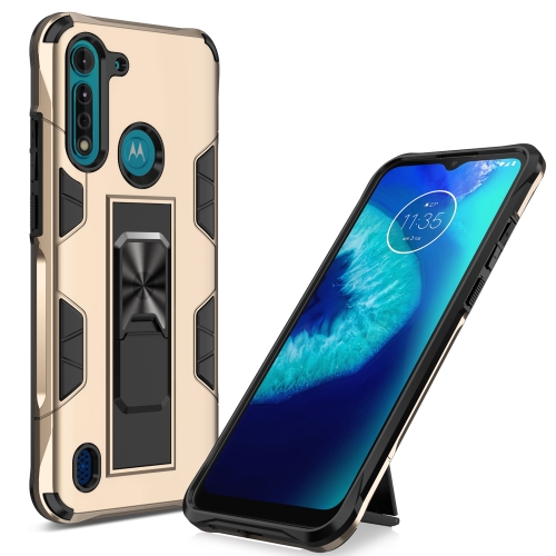 

For Motorola Moto G8 Power Lite Soldier Armor Shockproof TPU + PC Magnetic Protective Case with Holder(Gold)